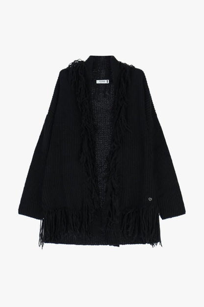 PLEASE - Cardigan lungo con frange e maniche lunghe