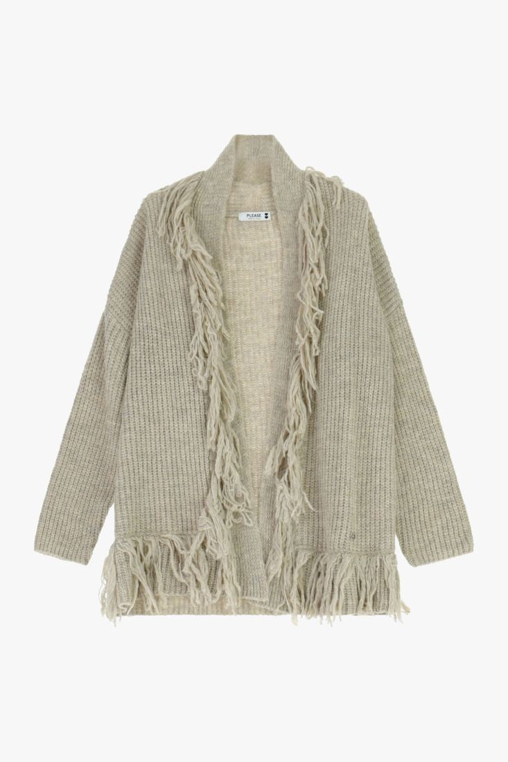 PLEASE - Cardigan lungo con frange e maniche lunghe