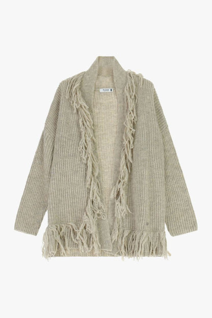 PLEASE - Cardigan lungo con frange e maniche lunghe