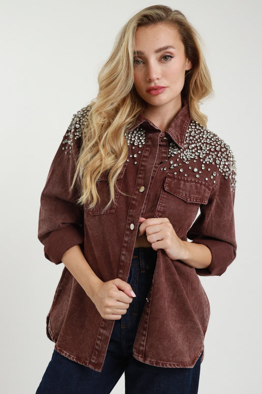 SUSY MIX - Camicia in denim e strass