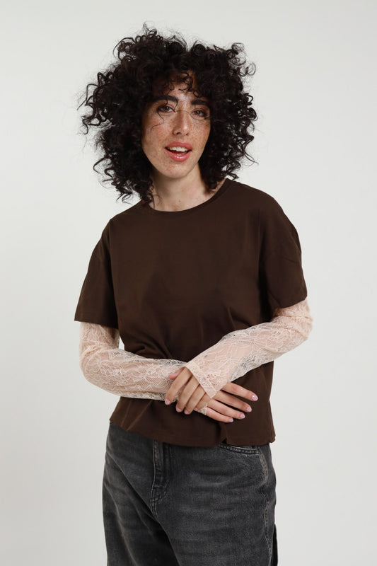 SUSY MIX - T-shirt con maiche in pizzo