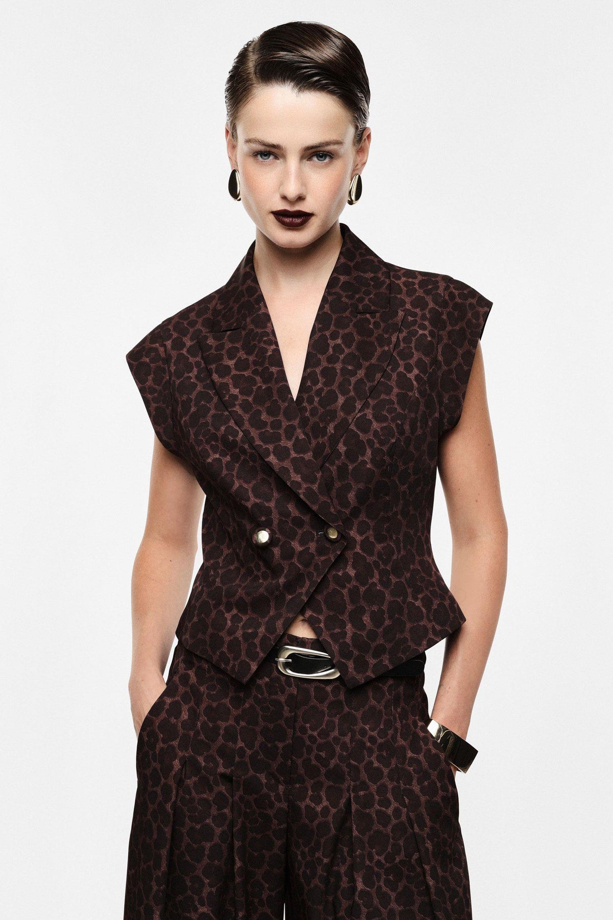 IMPERIAL - Gilet doppio petto stampa animalier spalle strutturate