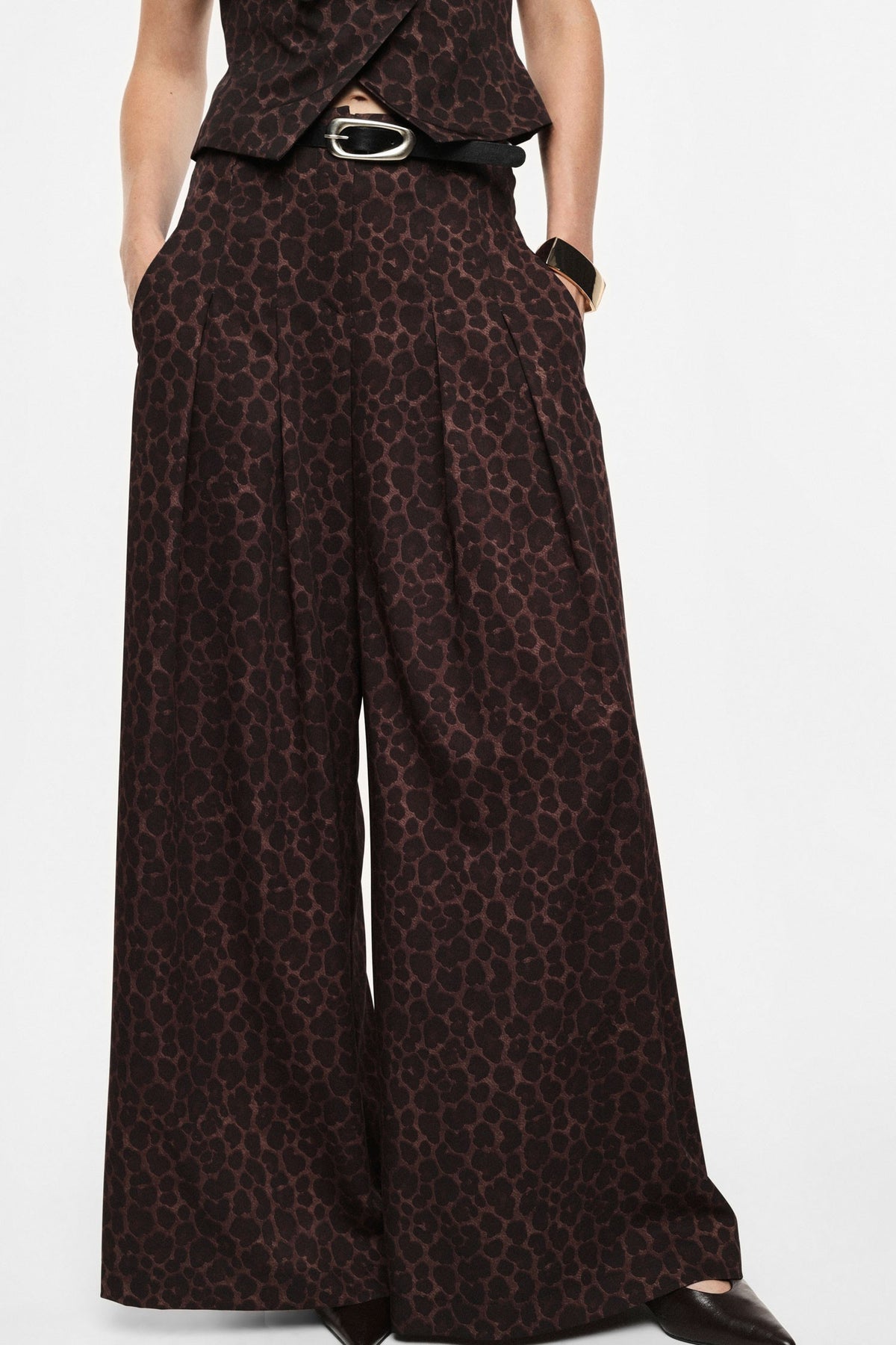 IMPERIAL - Pantaloni palazzo stampa animalier vita alta cintura