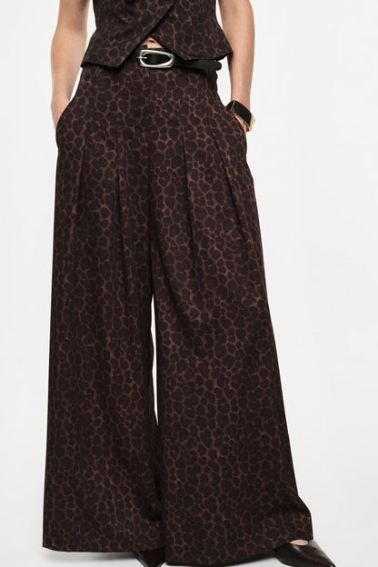 IMPERIAL - Pantaloni palazzo stampa animalier vita alta cintura