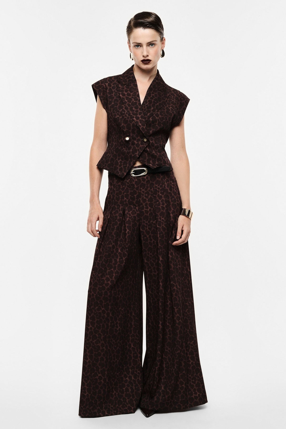 IMPERIAL - Pantaloni palazzo stampa animalier vita alta cintura