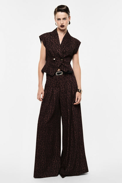 IMPERIAL - Pantaloni palazzo stampa animalier vita alta cintura