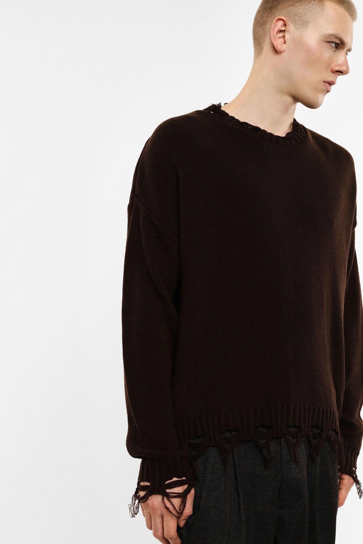 IMPERIAL - Maglione girocollo con bordi sfilacciati