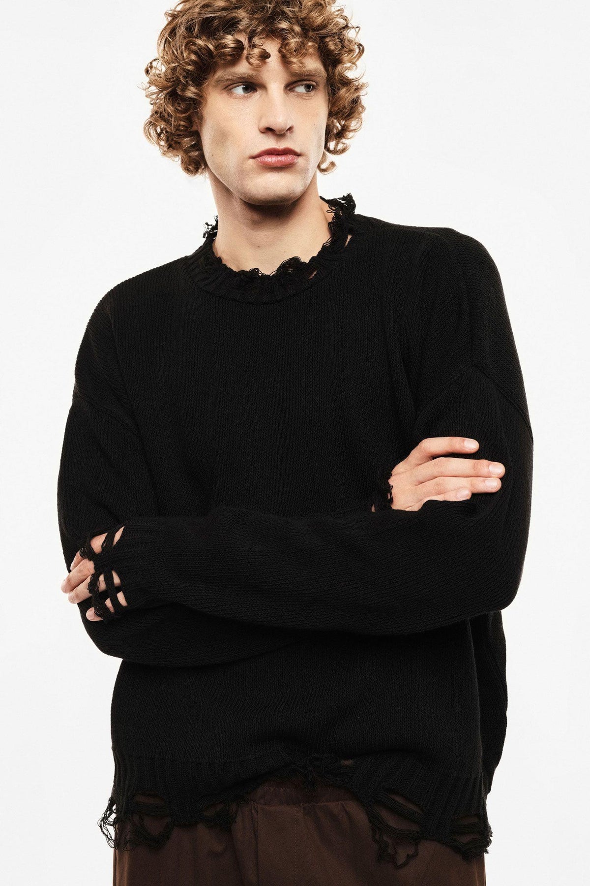 IMPERIAL - Maglione girocollo con bordi sfilacciati