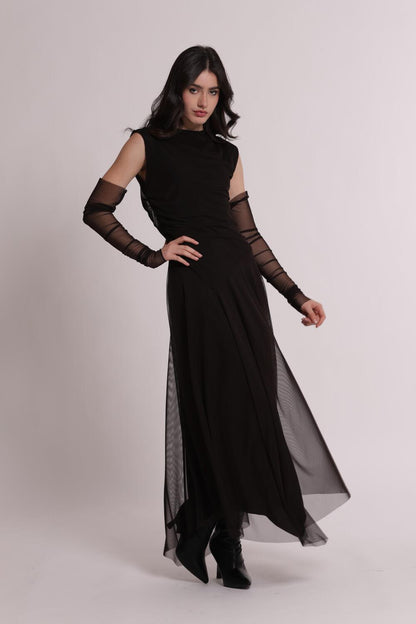 MIMI' MUA' - Abito midi con manicotti e gonna in tulle