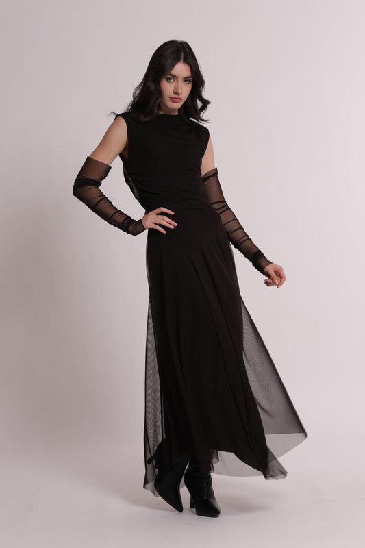 MIMI' MUA' - Abito midi con manicotti e gonna in tulle