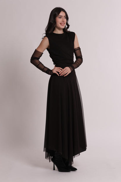 MIMI' MUA' - Abito midi con manicotti e gonna in tulle