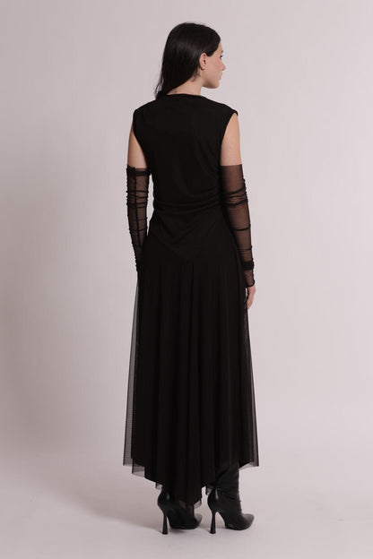 MIMI' MUA' - Abito midi con manicotti e gonna in tulle