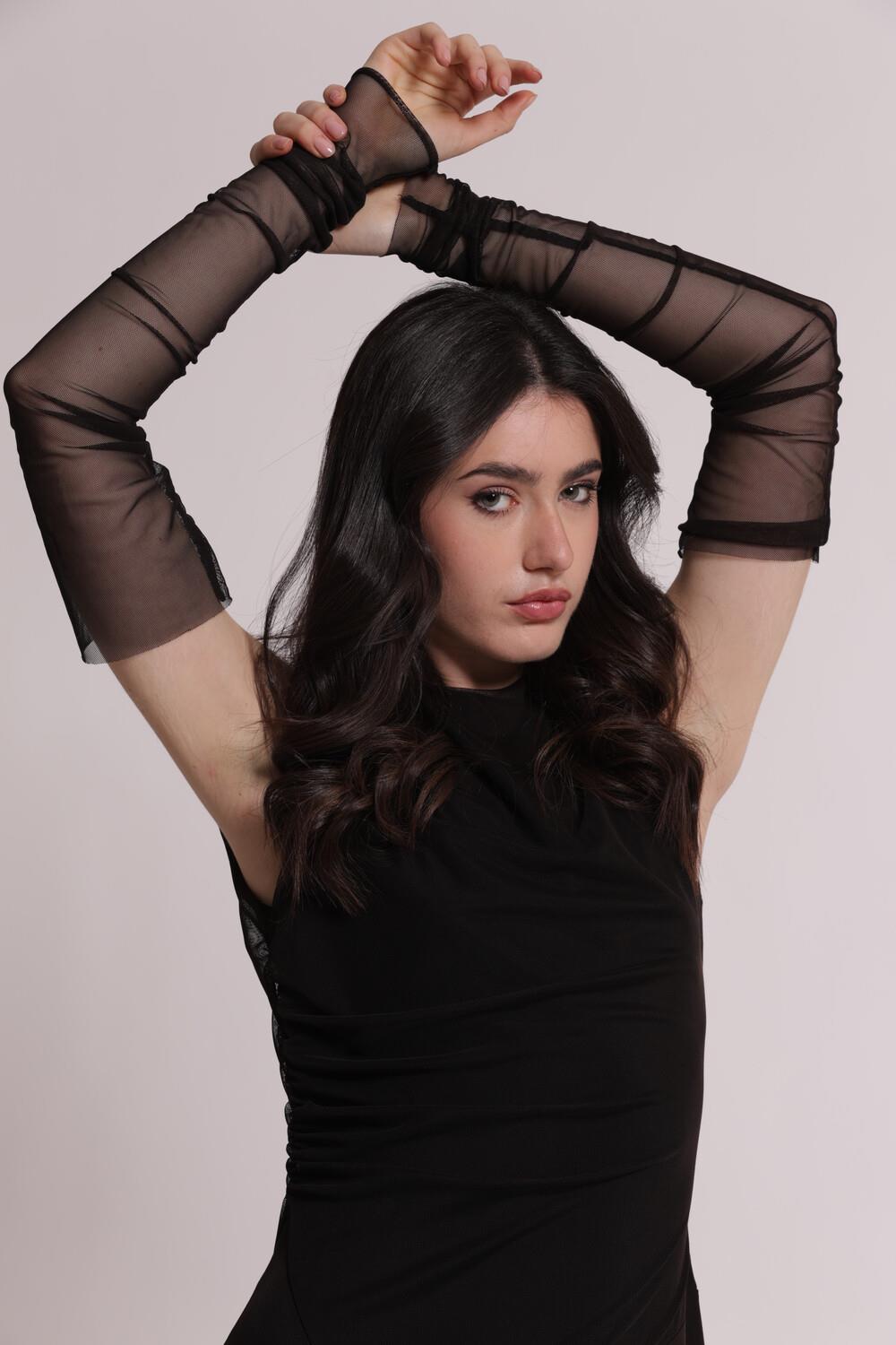MIMI' MUA' - Abito midi con manicotti e gonna in tulle