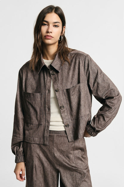 PLEASE - Giacca camicia cropped con tasche frontali