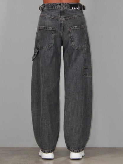 BERNA - Jeans work fit lavaggio grigio con fibbie