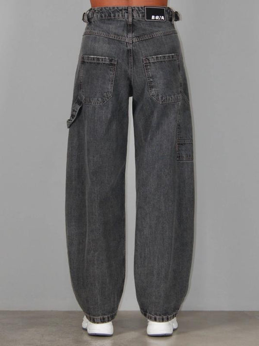 BERNA - Jeans work fit lavaggio grigio con fibbie