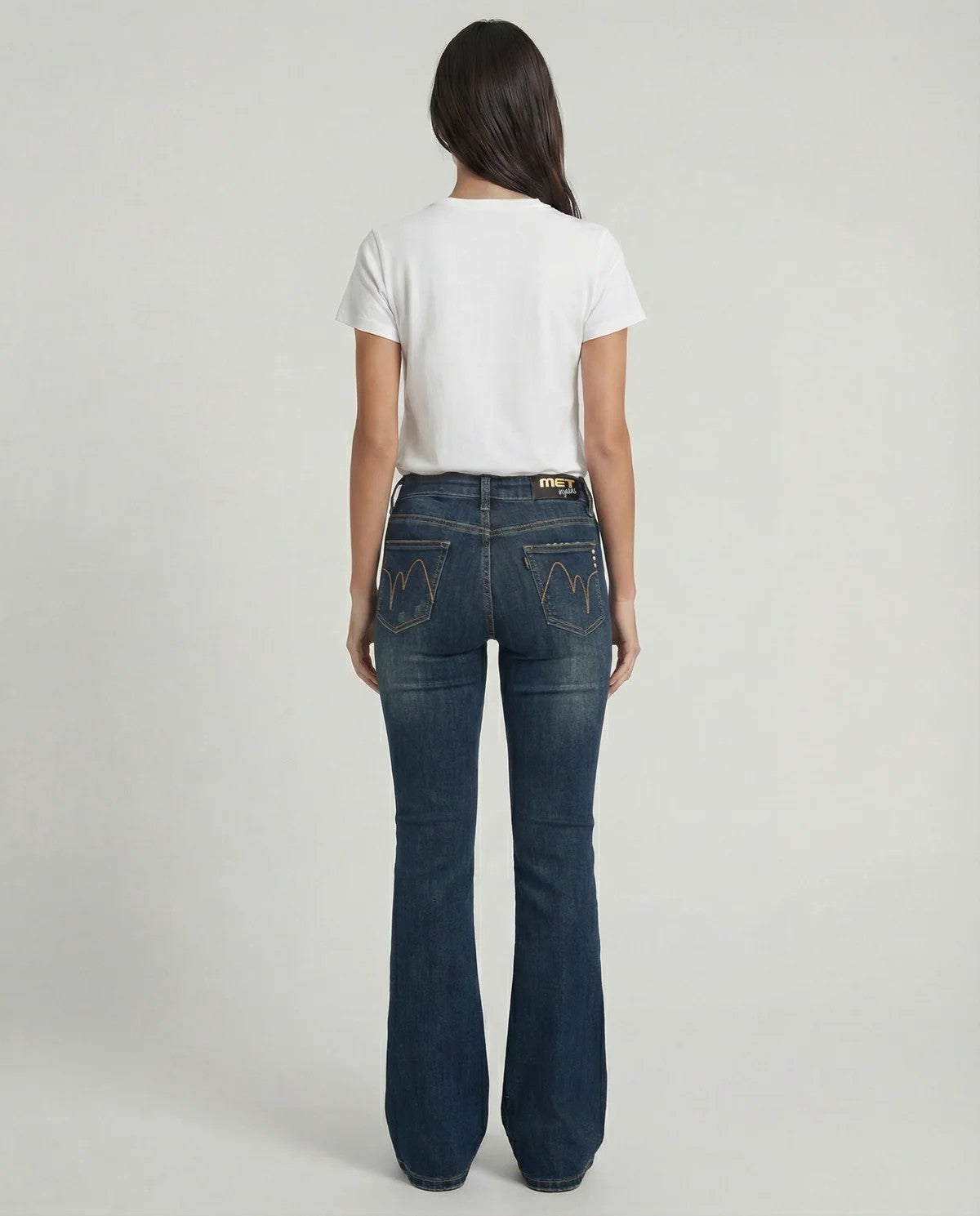 MET - Jeans slim bootcut blu medio effetto used