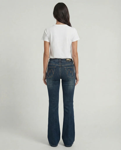 MET - Jeans slim bootcut blu medio effetto used