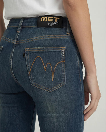 MET - Jeans slim bootcut blu medio effetto used