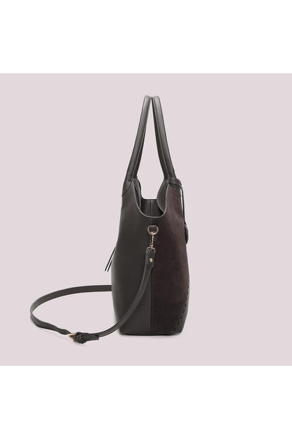 MIMI' MUA' - Borsa shopping con patch effetto camoscio