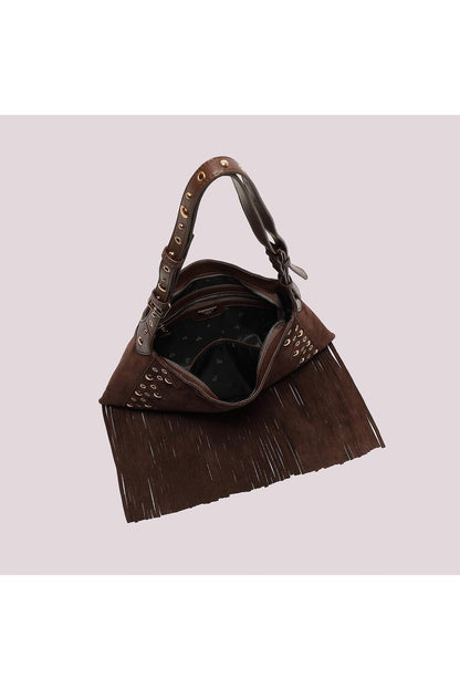MIMI' MUA' - Borsa a tracolla con frange e borchie