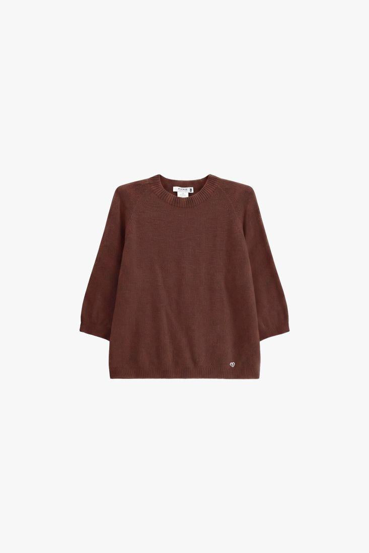 PLEASE - Maglione girocollo maniche 3/4 tinta unita
