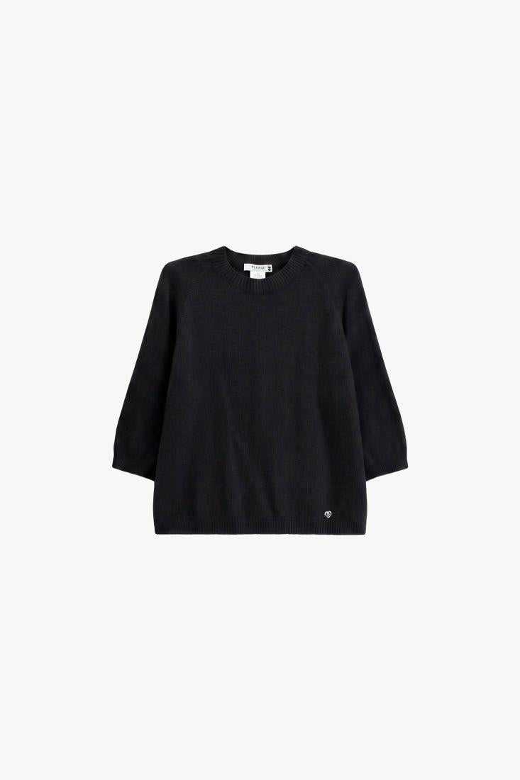 PLEASE - Maglione girocollo maniche 3/4 tinta unita