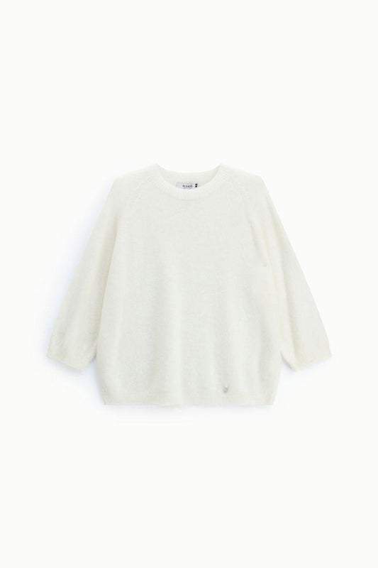 PLEASE - Maglione girocollo maniche 3/4 tinta unita