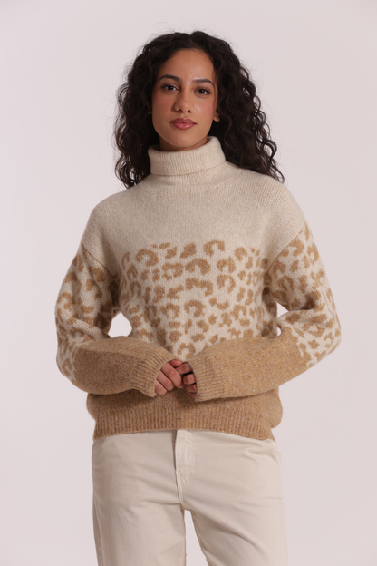 MIMI' MUA' - Maglia dolcevita animalier bicolor