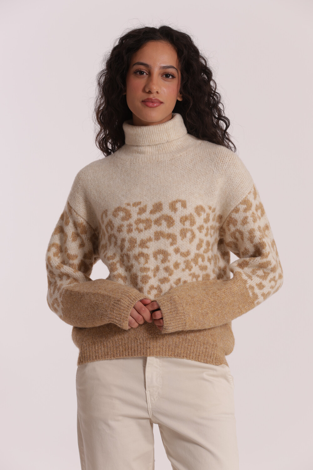 MIMI' MUA' - Maglia dolcevita animalier bicolor