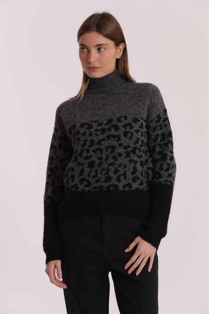 MIMI' MUA' - Maglia dolcevita animalier bicolor