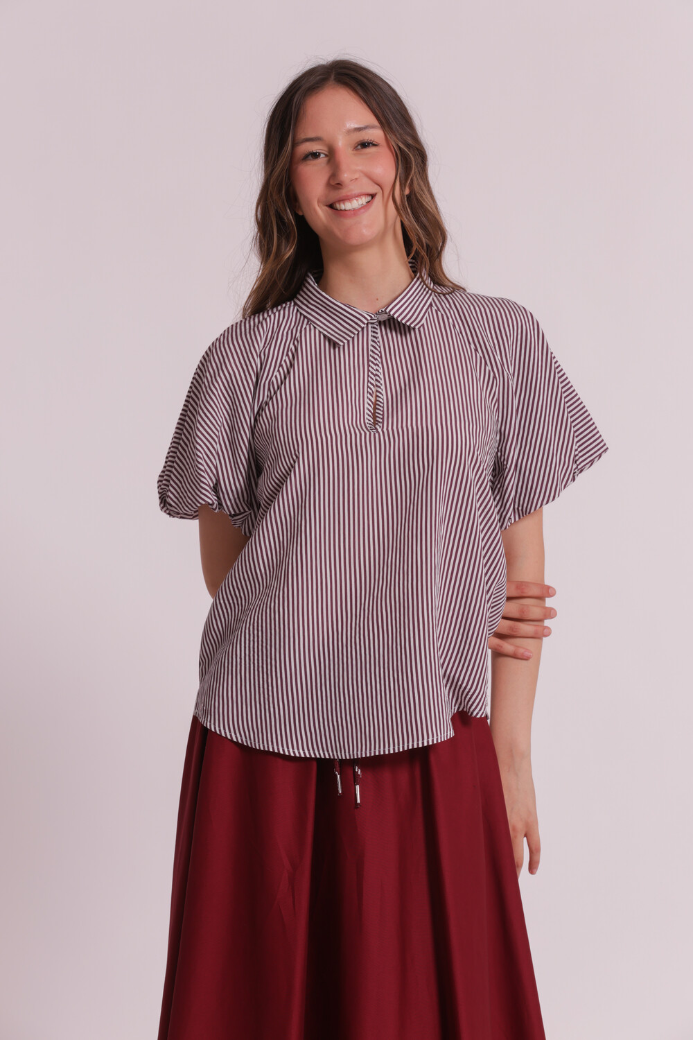 MIMI' MUA' - Blusa a righe con maniche a palloncino