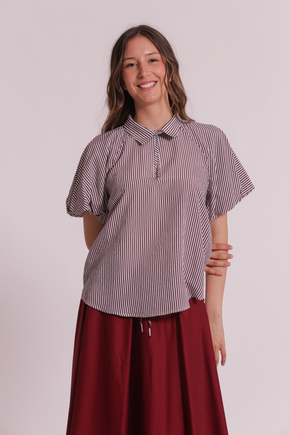 MIMI' MUA' - Blusa a righe con maniche a palloncino